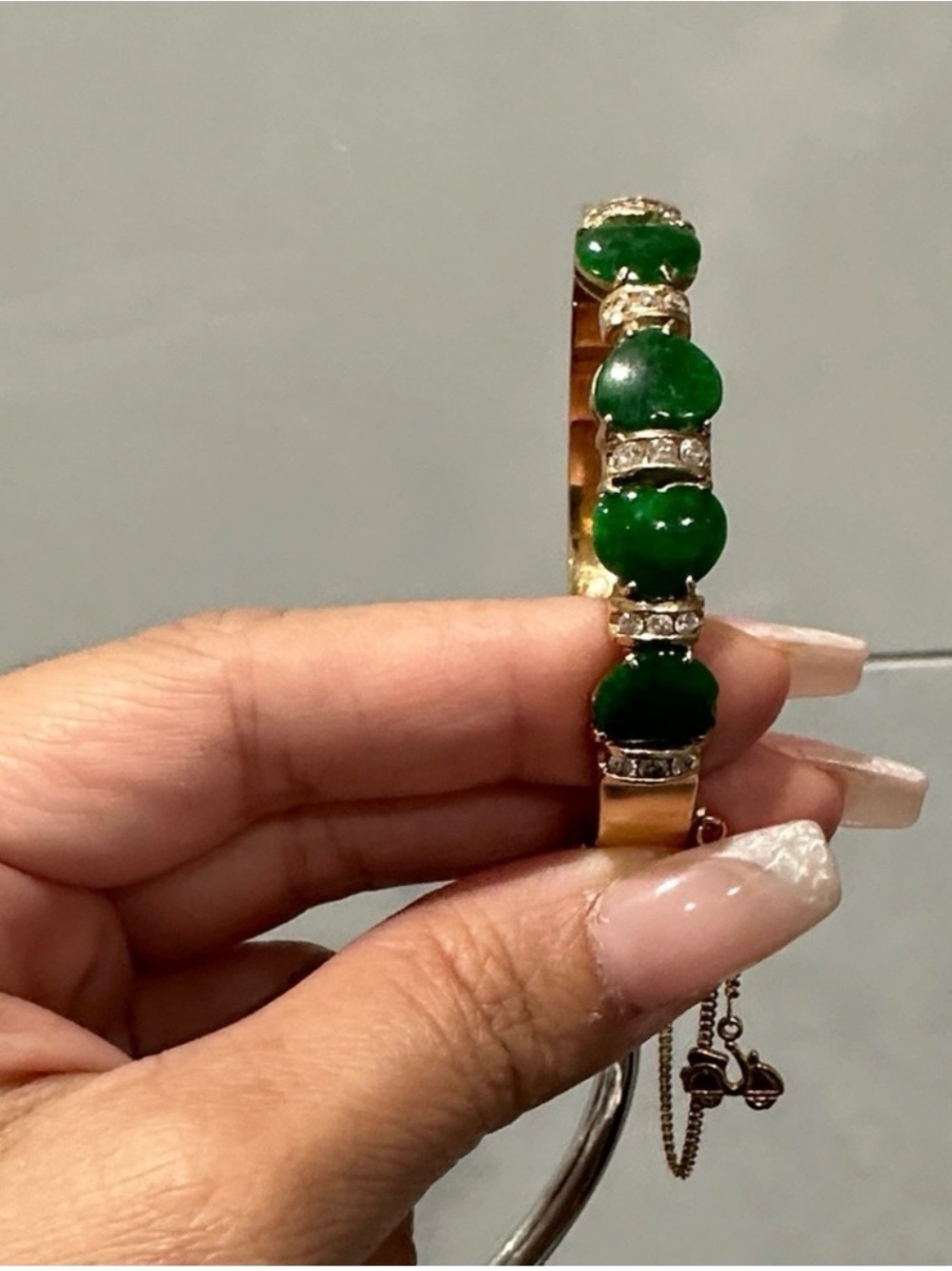 14k Diamond/Jade Bracelet with Charm - Picture 2 of 7